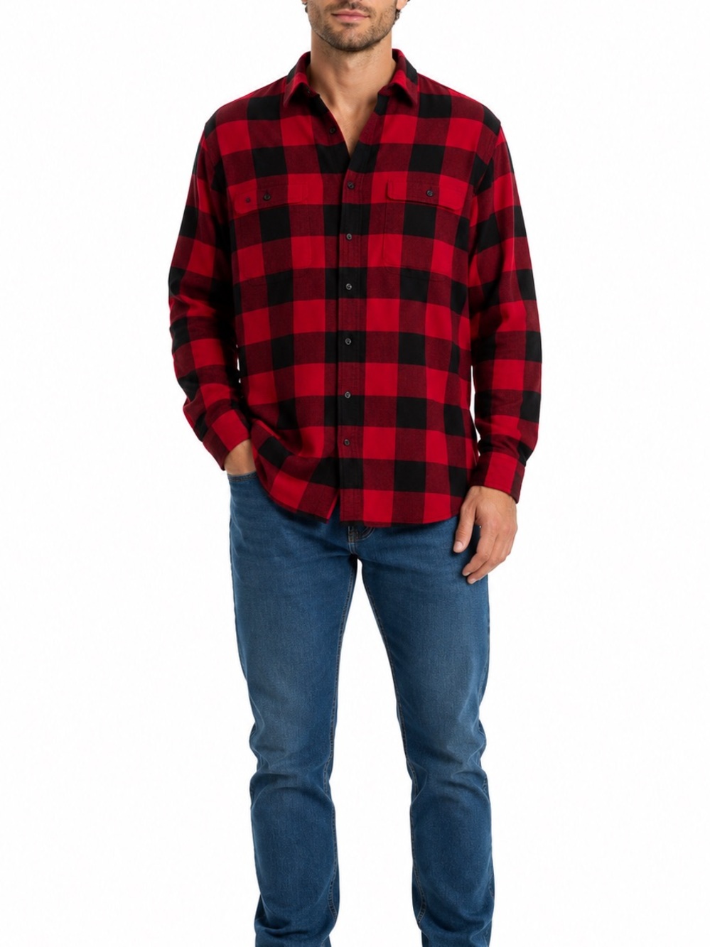 Sonoma Size XL Tall Red and Black Flannel Button-Down Shirt